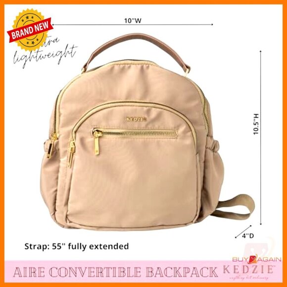 Convertible Backpack Crossbody Purse, Adjustable Straps, 6 Pockets, Travel